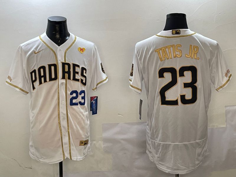 Men San Diego Padres #23 Tatis jr White Gold Elite 2025 Nike MLB Jersey style 7->san diego padres->MLB Jersey